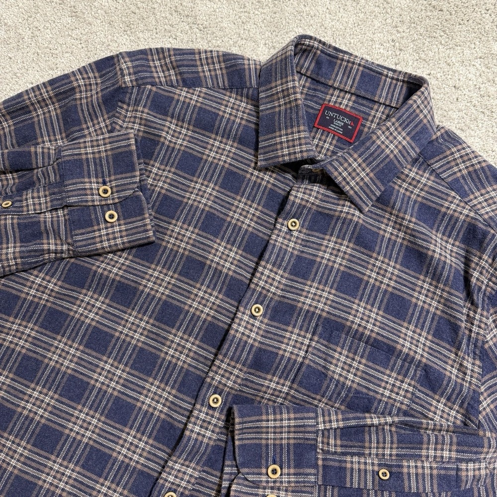 UNTUCKit Flannel Shirt Mens L Blue Plaid Slim Fit Button Down Long Sleeve